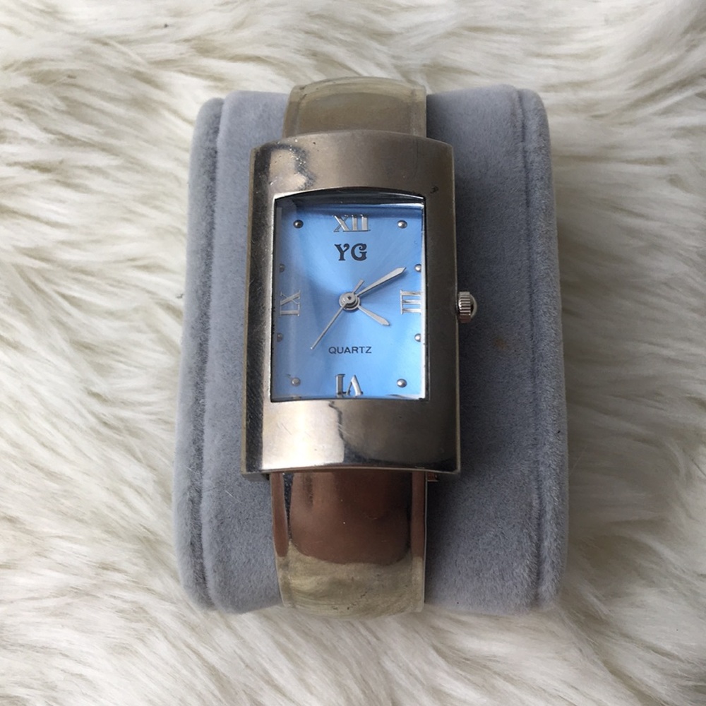 Ladies yg bangle cuff bracelet wrist watch square
